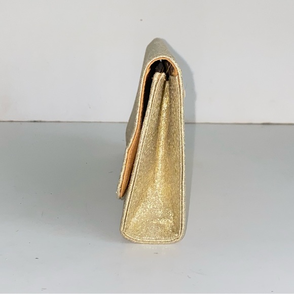 Vintage 1950s Gold Lame Clutch Snap Closure Evening Bag Purse Mid Century Modern - Picture 9 of 15